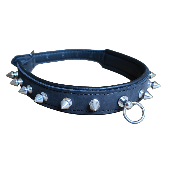 leather BDSM collar with spikes, cowhide