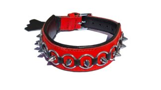 BDSM Halsband aus Leder mit Stacheln rot