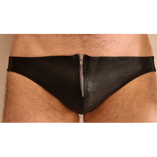 men's leather thong zipper