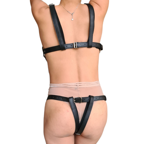 Strój niewolnika BDSM otwarte piersi i kolana, kobieta