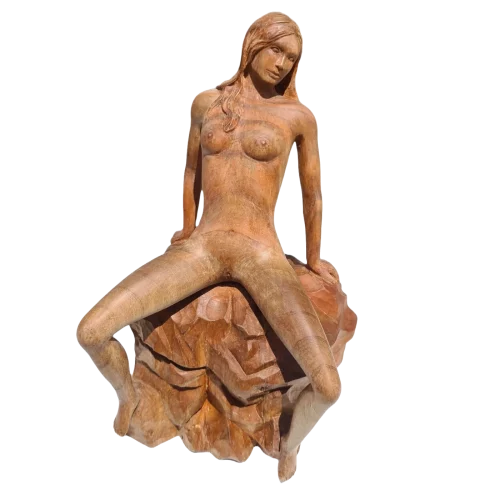 erotic wooden statue of naked girl hand carved