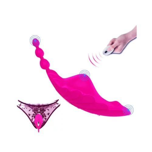 Shell-shaped vibrator stimulating the labia and clitoris