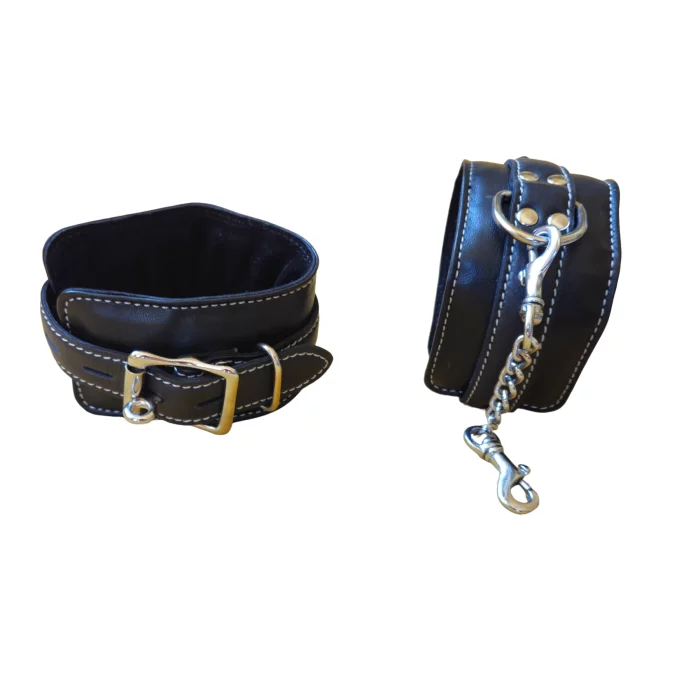 Black cowhide BDSM handcuffs