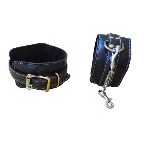 Black cowhide BDSM handcuffs