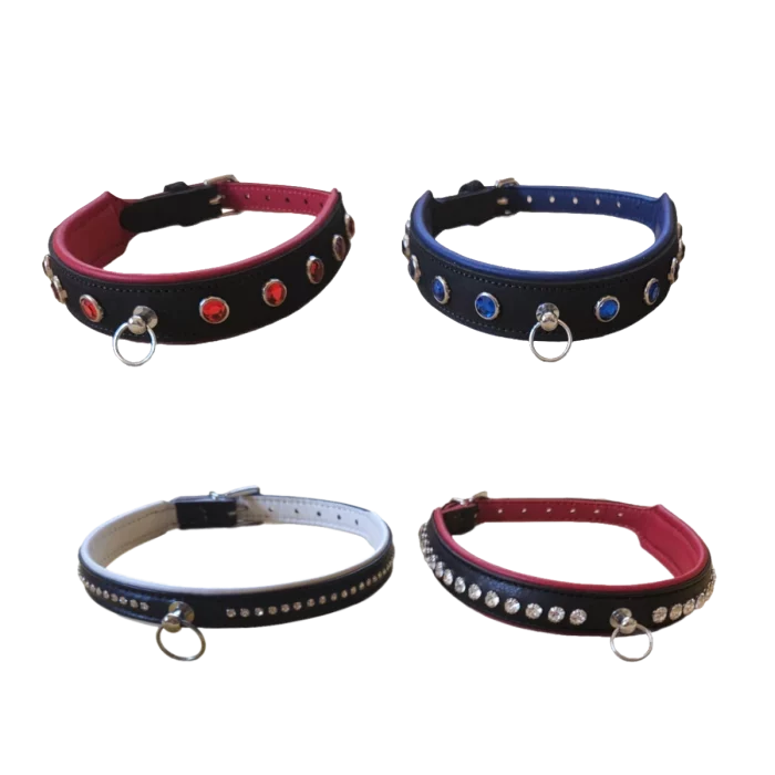 Collier BDSM en cuir avec pierres précieuses