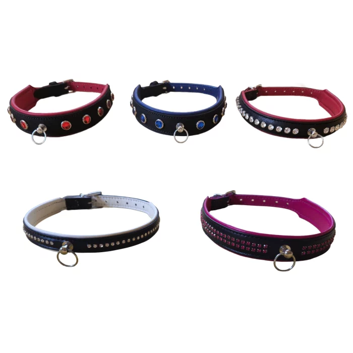 Lederen mode BDSM halsband met edelstenen